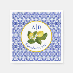 Amalfi Coast I Italian Lemon & Blue Tile Mongram Napkin