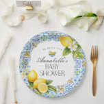 Amalfi Coast Italian Baby Shower Table Decor Paper Plate<br><div class="desc">Transport yourself to the sun-kissed shores of the Mediterranean with our Amalfi Coast theme party decor. Embrace the vibrant charm of Italy's picturesque coastline with our signature collection featuring bright blue tiles and zesty lemons, Infused with the essence of Positano and Tuscan allure reminiscent of the Mediterranean seascape. Whether you're...</div>