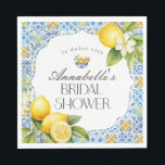 Amalfi Coast Italian Bridal Shower Table Decor Napkin<br><div class="desc">Transport yourself to the sun-kissed shores of the Mediterranean with our Amalfi Coast theme party decor. Embrace the vibrant charm of Italy's picturesque coastline with our signature collection featuring bright blue tiles and zesty lemons, Infused with the essence of Positano and Tuscan allure reminiscent of the Mediterranean seascape. Whether you're...</div>