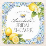 Amalfi Coast Italian Bridal Shower Table Decor Square Paper Coaster<br><div class="desc">Transport yourself to the sun-kissed shores of the Mediterranean with our Amalfi Coast theme party decor. Embrace the vibrant charm of Italy's picturesque coastline with our signature collection featuring bright blue tiles and zesty lemons, Infused with the essence of Positano and Tuscan allure reminiscent of the Mediterranean seascape. Whether you're...</div>