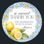 Amalfi Coast Italian Dessert Favour Sticker<br><div class="desc">Transport yourself to the sun-kissed shores of the Mediterranean with our Amalfi Coast theme party decor. Embrace the vibrant charm of Italy's picturesque coastline with our signature collection featuring bright blue tiles and zesty lemons, Infused with the essence of Positano and Tuscan allure reminiscent of the Mediterranean seascape. Whether you're...</div>