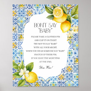 Amalfi Coast Italian Dont Say Baby Shower Game Poster