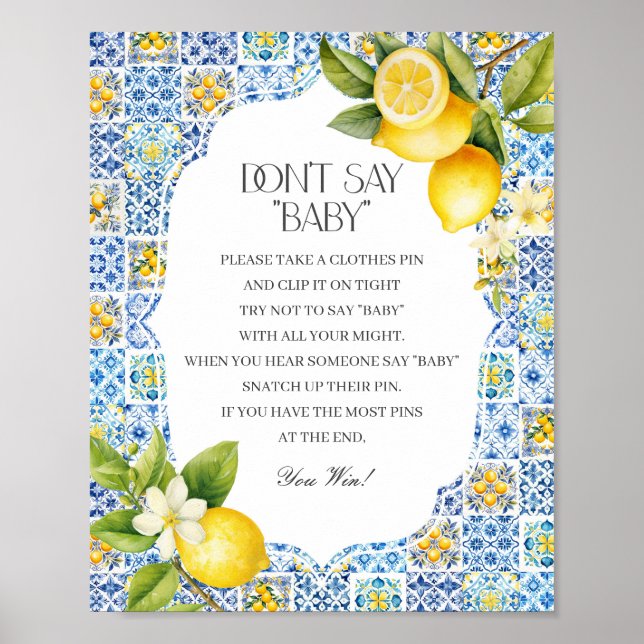Amalfi Coast Italian Dont Say Baby Shower Game Poster (Front)