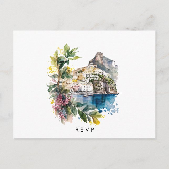 Amalfi Coast Italian summer wedding rsvp postcard (Front)