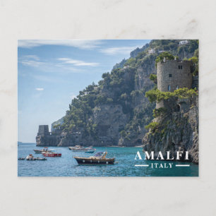 Amalfi Coast Italy Boats and Tower Holiday Postcard