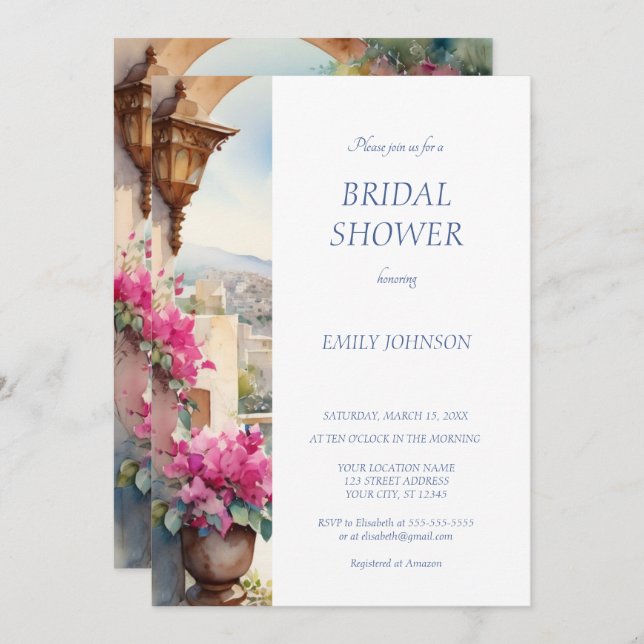 Amalfi Coast Italy Bougainvillea Bridal Shower  Invitation (Front/Back)