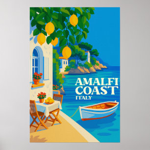 Amalfi Coast Italy Colourful Vintage Travel Poster