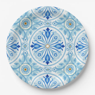 Amalfi Coast Italy Mediterranean Tile Wedding Paper Plate