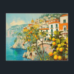 Amalfi Coast, Italy Retro Travel  Postcard<br><div class="desc">Capture the essence of the Amalfi Coast with this retro travel poster/postcard. Showcasing colourful cliffside houses and the vibrant Mediterranean,  this design brings Italy's stunning coastline to life. A perfect addition to any travel lover’s collection,  ideal for home decor or as a unique gift.</div>