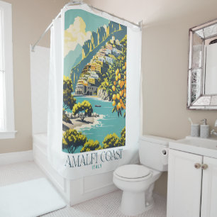 Amalfi Coast Italy Retro Travel Poster Style Shower Curtain