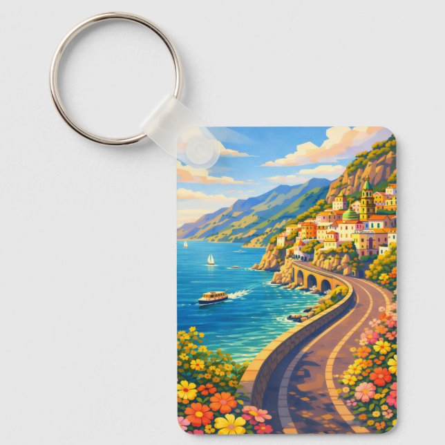 Amalfi Coast Italy Riviera Vintage Travel Keychain (Front)