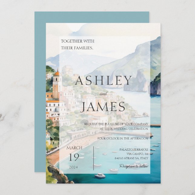Amalfi Coast Italy Skyline Wedding Invitation (Front/Back)