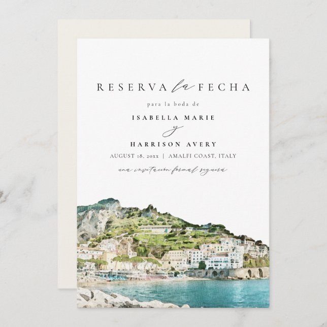 Amalfi Coast Italy Spanish Save the Date Invitation (Front/Back)
