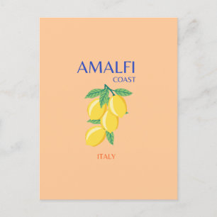 Amalfi Coast, Italy, Travel Art, Pastel, Orange Holiday Postcard