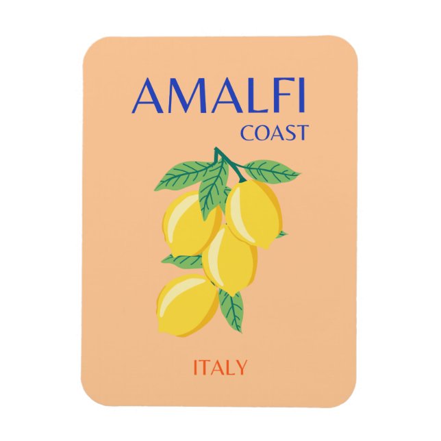 Amalfi Coast, Italy, Travel Art, Pastel, Orange Magnet (Vertical)
