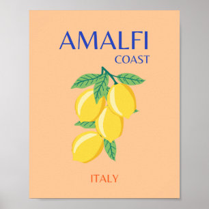 Amalfi Coast, Italy, Travel Art, Pastel, Orange Poster