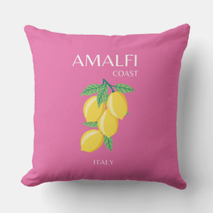 Amalfi Coast, Italy, Travel Art, Pink, Preppy Cushion