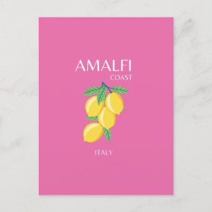 Amalfi Coast, Italy, Travel Art, Pink, Preppy Holiday Postcard