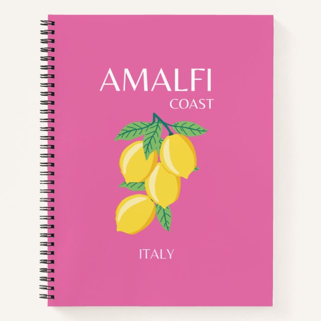 Amalfi Coast, Italy, Travel Art, Pink, Preppy Notebook (Front)