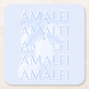 Amalfi Coast, Italy, Travel Art, Preppy, Blue Square Paper Coaster