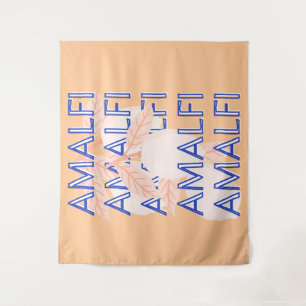 Amalfi Coast, Italy Travel Art, Preppy, Orange Tapestry