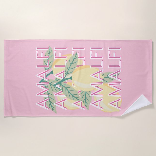 Amalfi Coast, Italy, Travel Art, Preppy, Pink Beach Towel (Front)