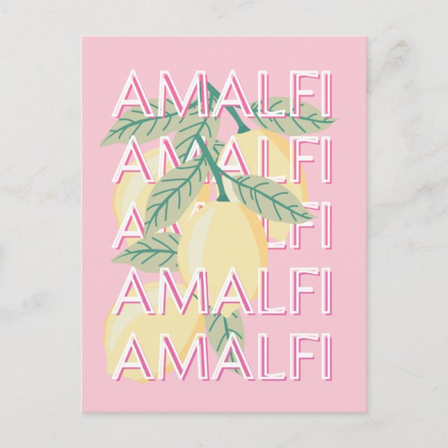 Amalfi Coast, Italy, Travel Art, Preppy, Pink Holiday Postcard (Front)