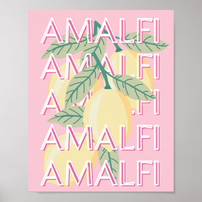 Amalfi Coast, Italy, Travel Art, Preppy, Pink Poster (Front)