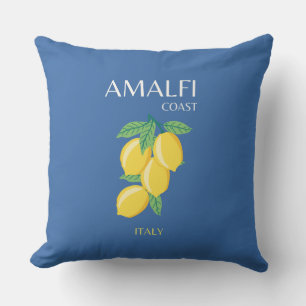 Amalfi Coast, Italy, Travel Art, Retro, Blue Cushion