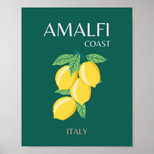 Amalfi Coast, Italy, Travel Art, Retro, Green Poster