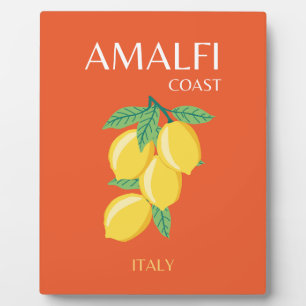 Amalfi Coast, Italy, Travel Art, Retro, Orange Plaque