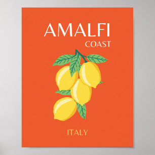 Amalfi Coast, Italy, Travel Art, Retro, Orange Poster