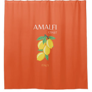 Amalfi Coast, Italy, Travel Art, Retro, Orange Shower Curtain