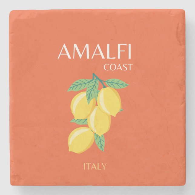 Amalfi Coast, Italy, Travel Art, Retro, Orange Stone Coaster (Front)
