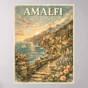 Amalfi Coast Italy Vintage La Dolce Vita Duck Poster