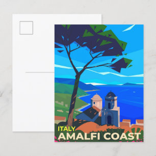Amalfi Coast Italy Vintage Travel Illustration Postcard