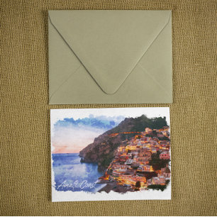 Amalfi Coast Italy Watercolor Coastline Positano Postcard