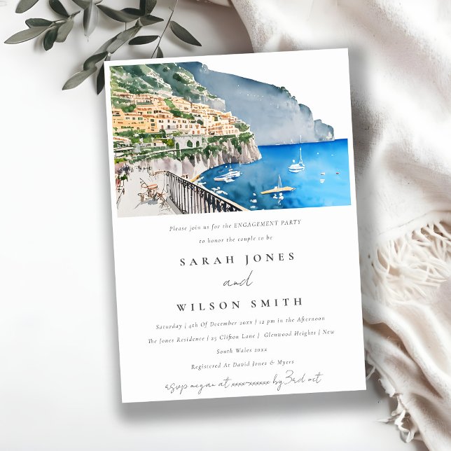Amalfi Coast Italy Watercolor Landscape Engagement Invitation (Creator Uploaded)