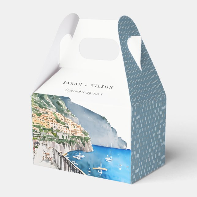 Amalfi Coast Italy Watercolor Landscape Wedding Favour Box (Front Side)