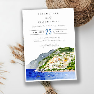 Amalfi Coast Italy Watercolor Landscape Wedding Invitation