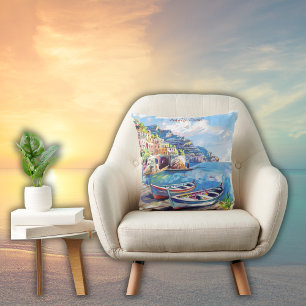 Amalfi Coast Italy Watercolor Sketch    Cushion