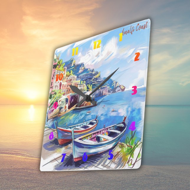 Amalfi Coast Italy Watercolor Sketch  | Square Wall Clock (Creator Uploaded)