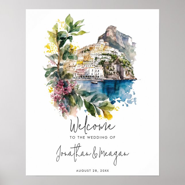 Amalfi Coast Italy wedding welcome sign poster (Front)