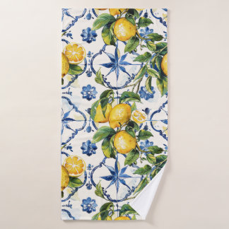 Amalfi Coast Lemon and Tiles Pattern Bath Towel