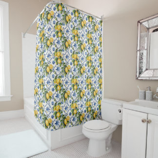Amalfi Coast Lemon and Tiles Pattern Shower Curtain