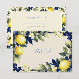 Amalfi Coast Lemon Blue Floral Wedding RSVP Card