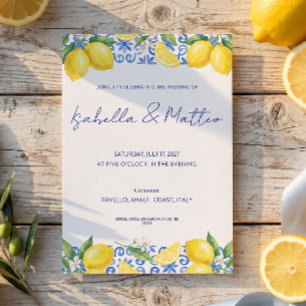 Amalfi Coast Lemon Blue Tile Wedding Invitation