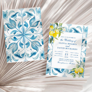 Amalfi Coast Lemon Blue Tile Wedding Invitation