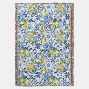 Amalfi Coast Lemon Majolica Pattern Throw Blanket