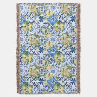 Amalfi Coast Lemon Majolica Pattern Throw Blanket